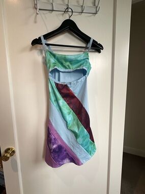 13 Going on 30!Tie-Dye Diagonal Stripe Mini Dress in Pastel Blue, Green & Purple